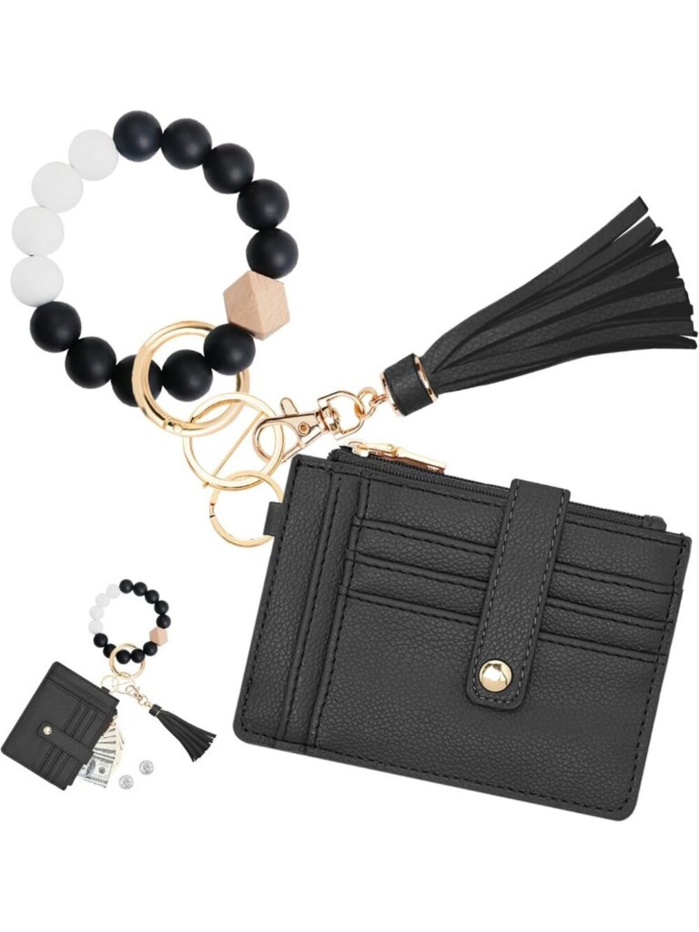 Stylish RFID Wristlet Wallet for Women with Beaded Keychain Strap - Perfect for